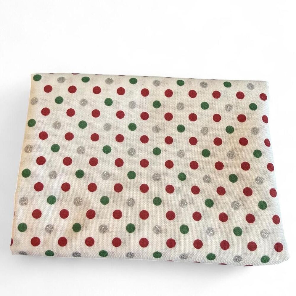 18"X 21"Christmas Polka Dot Fat Quarter| Red Green Silver Dot Cotton Fabric